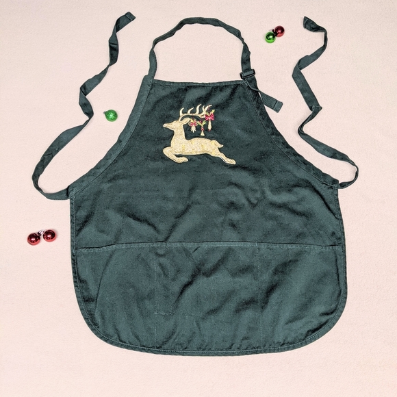 Port Authority Christmas Apron embroidery reindeer Rhinestones 3 pockets tie - Picture 4 of 9